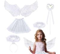GAROMIA Costume Angelo Bianche Bambina Ali d Angelo Costume Halloween con Ali ed Aureola ali d'angelo per bambini ragazze angeli e diavoli Ali di Piuma ali d'angelo decorazione cosplay