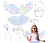 GAROMIA Costume Angelo Bianco per Bambina con Ali ed Aureola - Decorazione Cosplay per Ragazze - Tema Angeli e Diavoli