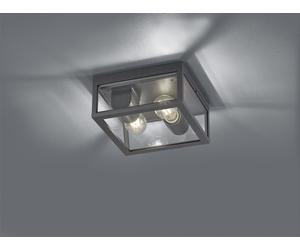 GARONNE PLAFONIERA DA ESTERNO DOPPIA LAMPADINA FUSIONE DI ALLUMINIO ANTRACITE E VETRO TRASPARENTE IP44 24X24CM 2 LUCI ATTACCO E27