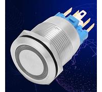 Garosa Interruttore a Pulsante in Acciaio Inossidabile 22 Mm, Testa Ad Anello Piatto con Luce, Interruttore Autobloccante per Illuminazione Automobilistica e Uso Industriale (BLUE)