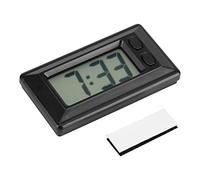 Garosa Orologio Digitale da Auto con Termometro, Display LCD Retroilluminato 46,5x22mm, Nero, ABS, con Supporto Adesivo, Alimentazione a Batteria