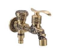 Garosa Rubinetto da Giardino Esterno in Rame Doppio Maniglie 2 Fori Montaggio a Parete con Adattatore per Tubo da Giardino per Bagno Lavanderia