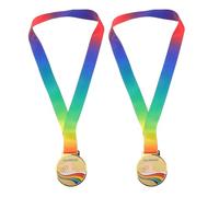 GAROZATION 2 medaglie d'oro per Bambini per Il Nuoto: medaglie in Metallo con Nastri Arcobaleno al Collo per bomboniere per Feste di Nuoto a Scuola e premi per Vincitori di concorsi