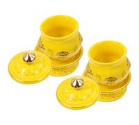 GAROZATION 2 Pezzi Tazza di Ceramica Gialla per Offerte Buddiste, Coppa Rotonda Elegante e Decorativa per Cerimonie e Riti Religiosi