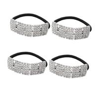 GAROZATION 4 Pezzi Elastici per Chioma Strass Argento, Fascia Elastica Decorativa Resistente che Non Tira Né Segna, per Feste e Compleanni Ragazze e Donne