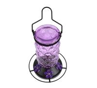 GAROZATION Abbeveratoio per Uccelli in Vetro Porpora a Forma di Fiore con 5 Beccucci e Posatoio, Decorativo Vintage per Giardino e Cortile, Osservazione Trasparente