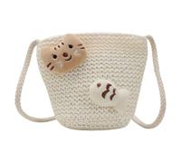 GAROZATION Borsa a Tracolla per Bambina in Paglia Intrecciata, Piccola Borsa da Spiaggia Multifunzionale Decorazione Gatto, Accessorio Estivo per Escursioni, Feste e Uso Quotidiano