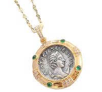 GAROZATION Collana Ciondolo Vintage alla Moda per Donna in Metallo Resistente, Pendente Verde Smeraldo Ritratto Regina, Gioiello Elegante per Ragazze e Regalo Famiglia