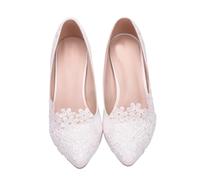 GAROZATION Scarpe da Sposa Tacchi a Punta in Pizzo Bianco 5Cm Décolleté Estive Eleganti per Donna Calzature a Punta Stabili per Cerimonie e Matrimonio