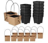 GAROZATION Set 24 Mini Vasi per Piante Grasse con Sacchetti di Carta Kraft Impermeabili, Vasi di Plastica Neri Drenanti e Leggeri per Bomboniere Matrimoni e Decorazioni da Giardino