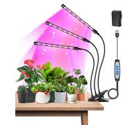 Garpsen Lampada a clip per piante, 3 luci per piante da appartamento | Spettro completo, timer 6/12/16 ore, 3 spettri, 5 livelli di dimmer, collo di cigno flessibile