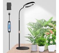 Garpsen luci per la crescita per piante da interno, 80 LED a spettro completo con timer per 6/12/16H, 5 livelli di luminosità regolabili e lampada da tavolo con collo di cigno flessibile con base