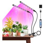 Garpsen Luci per piante da interno, 2 teste con clip, 40 LED | RedBlue - Lampada per piante, timer 6/12/16 ore, 3 spettri, 5 livelli dimmerabili, collo d'oca flessibile
