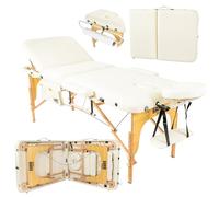 GARR Solution Lettino Massaggio Portatile 3 Zone in Legno, Professionale, Pieghevole e Leggero - 185x70 H62/87cm - con Porta Rotolo e Accessori - Adatto per Estetista, Fisioterapia e Tattoo - Crema