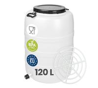 Garronda 120 L e rubinetto e pressa Fusto Bidone Plastica Mastello in HDPE come Contenitore e Serbatoio Acqua e Alimenti per Stoccaggio, Fermentazione e Raccolta Acqua Piovana GD-0187 Bianco