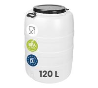 Garronda 120 L Fusto Bidone Plastica Mastello in HDPE come Contenitore e Serbatoio Acqua e Alimenti per Stoccaggio, Fermentazione e Raccolta Acqua Piovana GD-0187 Bianco