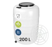 Garronda 200 L e rubinetto e pressa Fusto Bidone Plastica Mastello in HDPE come Contenitore e Serbatoio Acqua e Alimenti per Stoccaggio, Fermentazione e Raccolta Acqua Piovana GD-0187 Bianco