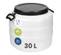 Garronda 30 L Fusto Bidone Plastica Mastello in HDPE come Contenitore e Serbatoio Acqua e Alimenti per Stoccaggio, Fermentazione e Raccolta Acqua Piovana GD-0187 Bianco