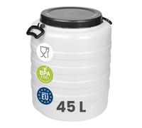 Garronda 45 L Fusto Bidone Plastica Mastello in HDPE come Contenitore e Serbatoio Acqua e Alimenti per Stoccaggio, Fermentazione e Raccolta Acqua Piovana GD-0187 Bianco