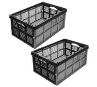 Garronda cassetta pieghevole 32L in plastica HDPE 51x34,5x22,5 cm, box richiudibile ed impilabile per trasporto e stoccaggio in auto, casa e giardino GD-0188 (Grigio/Nero)