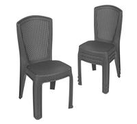 Garronda Set 4 Sedie da Giardino Impilabili Antracite GD-0271 | 100% polipropilene, resistente UV e alle intemperie, schienale traforato effetto rattan, impilabile per balcone e terrazza