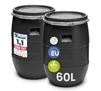 Garronda Set da 2 pezzi da 60 litri, Tanica di plastica realizzata in HDPE alimentare, adatta come serbatoio acqua, per il giardino, contenitore per alimenti e serbatoio universale GD-0122, Nero