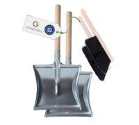 Garronda Set da 2 Scopa e Paletta con Manico in Legno per Pulizie domestiche, Balcone e Giardino, per Uso Interno o Esterno, Adatto Come Accessorio Camino GD-0010 (Nero + Argento)