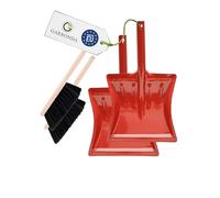 Garronda Set da 2 Scopa e Paletta con Manico in Metallo per Pulizie domestiche, Balcone e Giardino, per Uso Interno o Esterno, Adatto Come Accessorio Camino GD-0172 (Nero + Rosso)