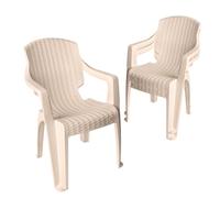 Garronda Set da 3 Sedie da Esterno 57 × 66 × 83 cm Beige GD-0254 | Effetto rattan con braccioli, per tavolo da giardino, balcone, terrazza e patio, impilabile, 100% polipropilene