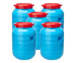 Garronda Set da 5, tanica di plastica da 30 litri, realizzata in HDPE per uso alimentare, adatta come serbatoio acqua per il giardino, contenitore per alimenti, bidone plastica universale GD-0055, Blu