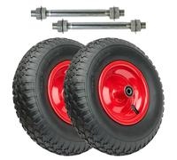 Garronda Set di 2 Ruote per Carrello 4.00-6 con Asse, Pneumatica 2PR Ruota Carriola con Valvola Auto, Ø 32×9 cm, foro 12 mm, portata fino a 136 kg GD-0163, Nero/Rosso