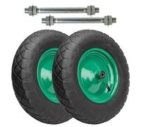 Garronda Set di 2 Ruote per Carrello 4.80/4.00-8 con Asse, Pneumatica 4PR con profilo a rombi Ruota Carriola, Ø 39×9,7 cm, foro 12 mm, portata fino a 120 kg GD-0163, Nero/Verde