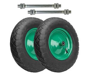 Garronda Set di 2 Ruote per Carrello 4.80/4.00-8 con Asse, Pneumatica 4PR con profilo a rombi Ruota Carriola, Ø 39×9,7 cm, foro 12 mm, portata fino a 220 kg GD-0163, Nero/Verde