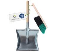 Garronda Set Scopa e Paletta con Manico in Legno per Pulizie domestiche, Balcone e Giardino, per Uso Interno o Esterno, Adatto Come Accessorio Camino GD-0010 (Nero/Verde + Argento)