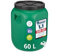 Garronda tanica di plastica da 60 litri a bocca larga con coperchio, in materiale privo di BPA, bidone plastica con rubinetto universale, serbatoio acqua per il giardino GD-0078, Verde