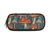 Garronmavis Astuccio per matite con teschio e fiore e testa di mucca, grande capacità, astuccio resistente per matite e matite, Funghi della foresta Boho, Zaino per la scuola