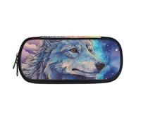 Garronmavis Astuccio per studenti con dinosauro in stile cartone animato, con squalo acquerello, ampia apertura, per studenti scolastici e bambini, Galassia del lupo, Zaino per la scuola