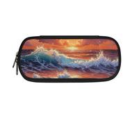 Garronmavis Astuccio per studenti con dinosauro in stile cartone animato, con squalo acquerello, ampia apertura, per studenti scolastici e bambini, Tramonto delle onde dell'oceano, Zaino per la scuola