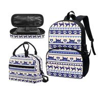 Garronmavis Boho Cat 43,2 cm College Bookbag Paw Durable Thermal Lunch Bag Pixel Style Cartoon Kitten Stationery Storage Bags per ragazzi ragazze scuola blu strisce bianche