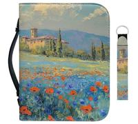 Garronmavis Copertura per bibbia con pittura ad acquerello per ragazzi e uomini, borsa per il trasporto della Bibbia con montagne e fiori, custodia per pittura artistica con portachiavi, M
