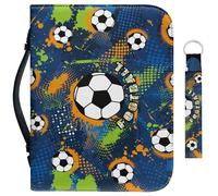 Garronmavis Cover per libri biblici con disegno di calcio che spruzza per ragazzi e ragazze, borsa della Bibbia di calcio dei cartoni animati, portachiavi per libri biblici d'arte sportiva - L