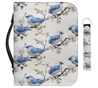 Garronmavis Custodia per bibbia con fiori e uccelli, con manico e portachiavi, borsa per la Bibbia con pittura floreale, borse protettive per la Bibbia ad acquerello - L