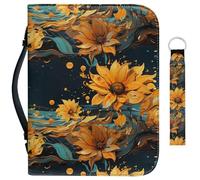 Garronmavis Custodia per Bibbia Splatter con manico e portachiavi, borsa per la Bibbia con fiori gialli, borse protettive per bibbia artistica floreale - XL