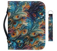 Garronmavis Custodia per libri biblici con piume di pavone, 2 pezzi, per donne, con cerniera e piume turchesi, borsa per bibbia d'arte moderna, M