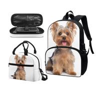 Garronmavis Galaxy Butterfly Set di 3 pezzi, Funky Shark 43,2 cm, contenitore termico per il pranzo per giovani, astuccio multi strato per matite, Yorkshire Terrier, Set di zaini per la scuola