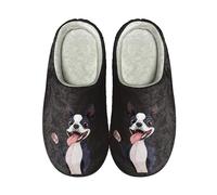 Garronmavis Gradient Graffiti Pantofole da donna a forma di zampa dei cartoni animati invernali calde pantofole natalizie per camera da letto, Cartone animato carino Boston Terrier, 39.5/40 EU