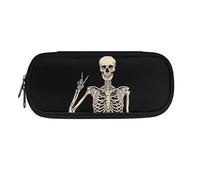 Garronmavis Grande capacità cuore Patten Pencil Case, doppia cerniera Rock&Roll Skull Pencil Box,Boston Terrier Pen Bag Studenti, Teschio di Halloween Rock & Roll, Zaino per la scuola