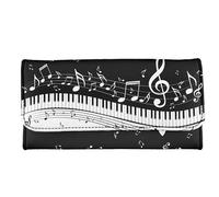 Garronmavis Portafogli con fiori e foglie mandala, per donne e ragazze, in pelle PU, pochette in pelle PU con tasca 3D con carlino, borsa lunga durevole, Note musicali Canzone Stuff, Casual