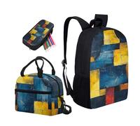Garronmavis Set di 3 zaini da scuola con teschio di fuoco, 43,2 cm, zaino per adolescenti, pinguini, famiglia, portapranzo, motivo geometrico, astuccio per matite, Pittura Geometrica Artistica