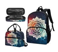 Garronmavis Set di 3 zaini Rock&Roll Skull per ragazze Boston Terrier, spazioso astuccio per il pranzo con gatto tribale, Mandala Lotus Bianco Boho, Set di zaini per la scuola